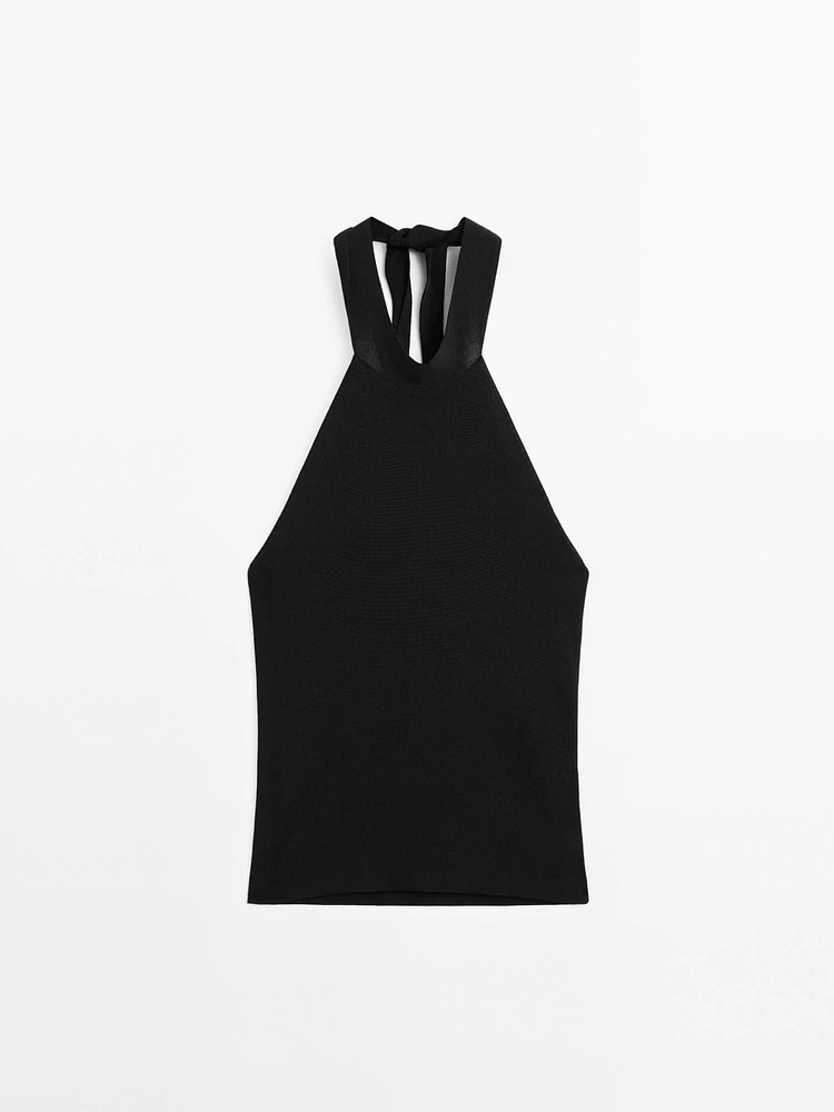 Halter top with tied neck detail