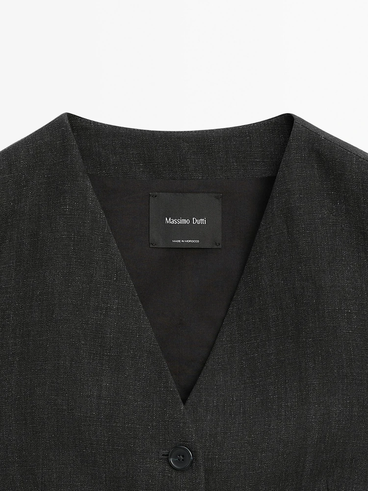 Veste sans manches chinée 100 % lin