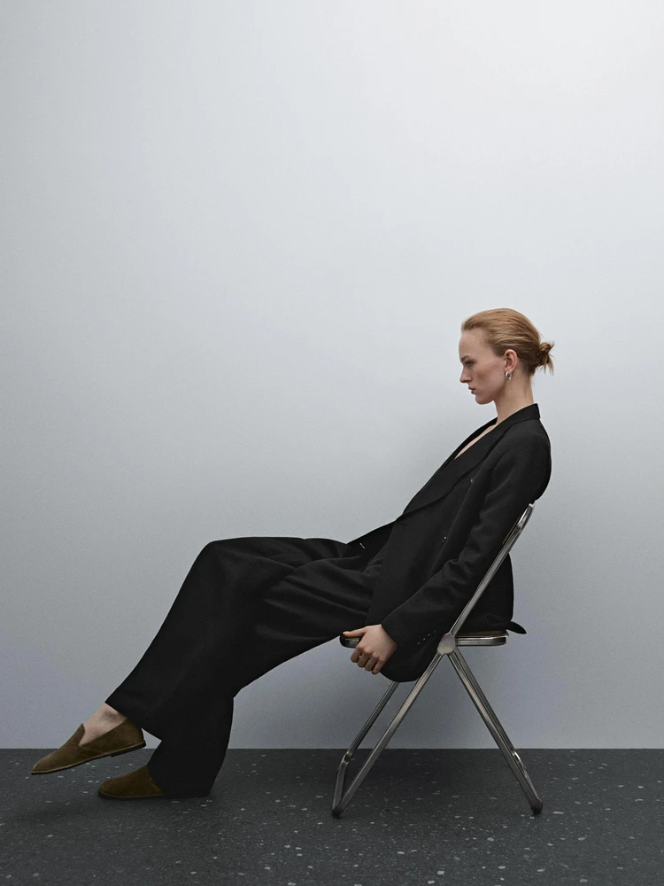 Straight fit flowing linen blend trousers