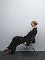 Straight fit flowing linen blend trousers