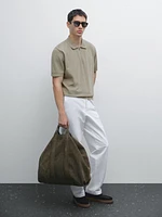 Cotton knit quarter-zip polo shirt
