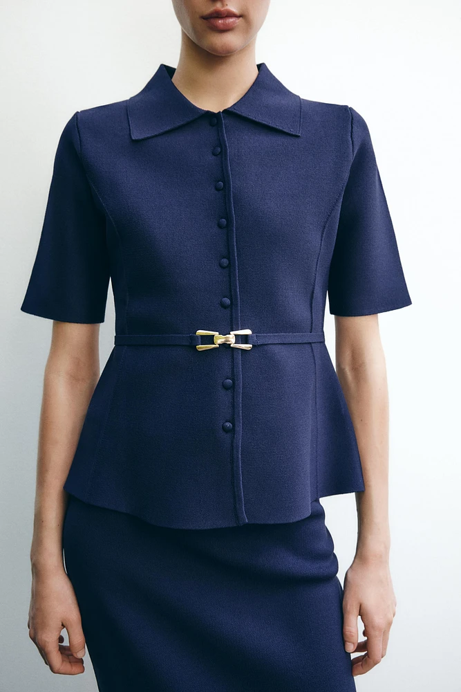 PLAIN KNIT BELTED JACKET