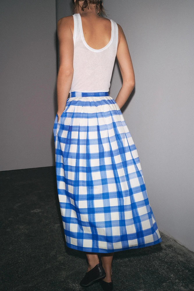 CHECKERED MIDI SKIRT ZW COLLECTION