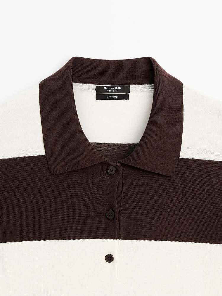Pull en maille à col polo et rayures