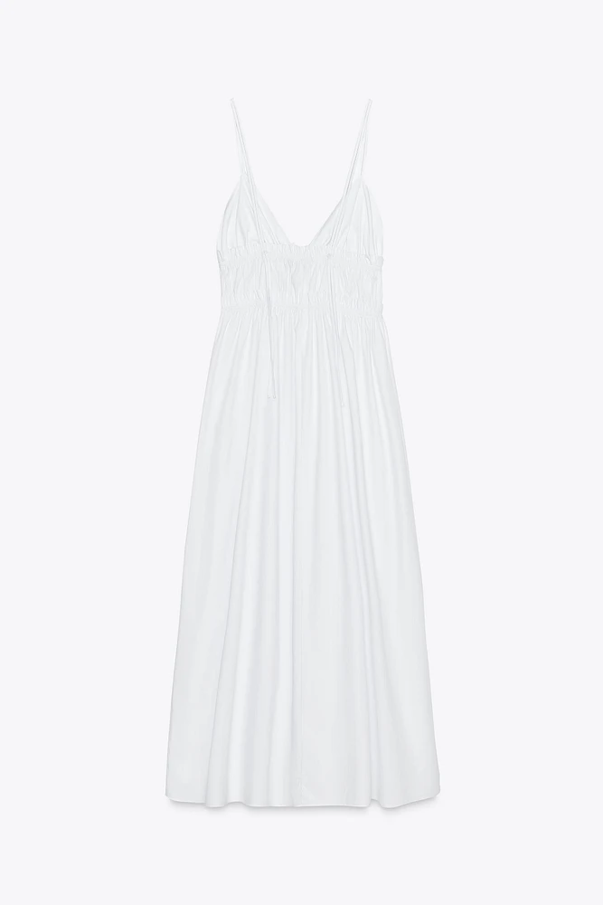 POPLIN MIDI DRESS WITH STRAPS