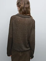 100% linen knit polo collar sweater