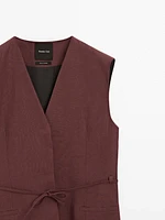 Long 100% linen waistcoat with ribbons