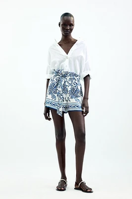 PRINTED SATIN EFFECT PAPER BAG SHORTS