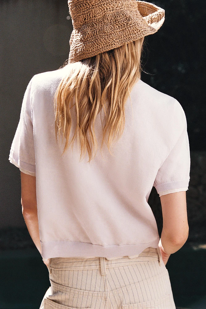 DOUBLE LAYER KNIT JACKET WITH LINEN