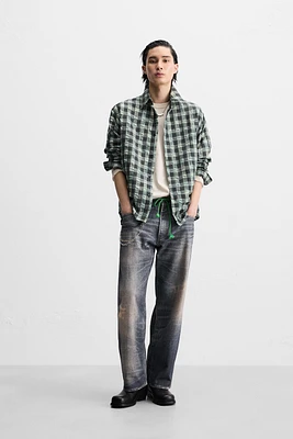 WRINKLE EFFECT PLAID SHIRT