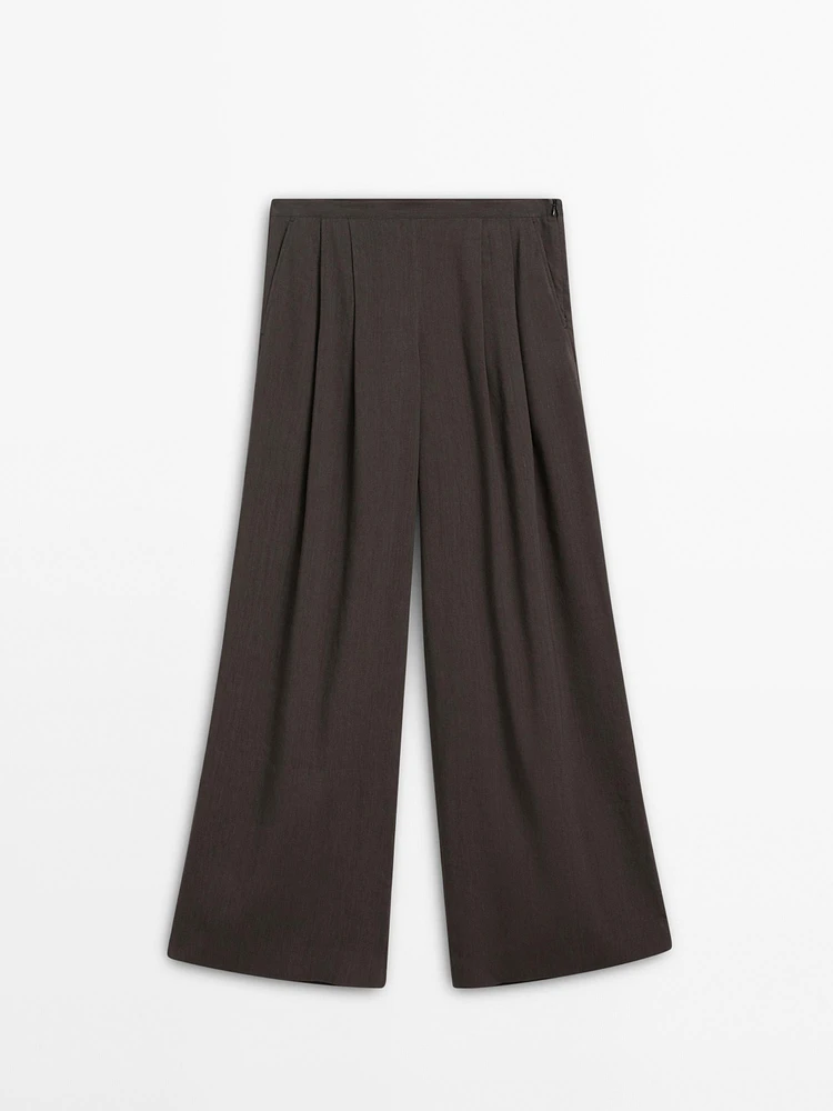Pantalon plissé en lin mélangé