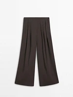 Pantalon plissé en lin mélangé