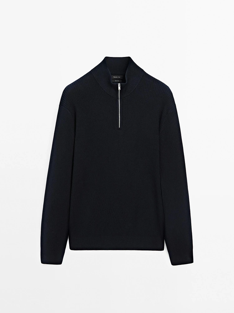 Mock neck knit sweater with zip