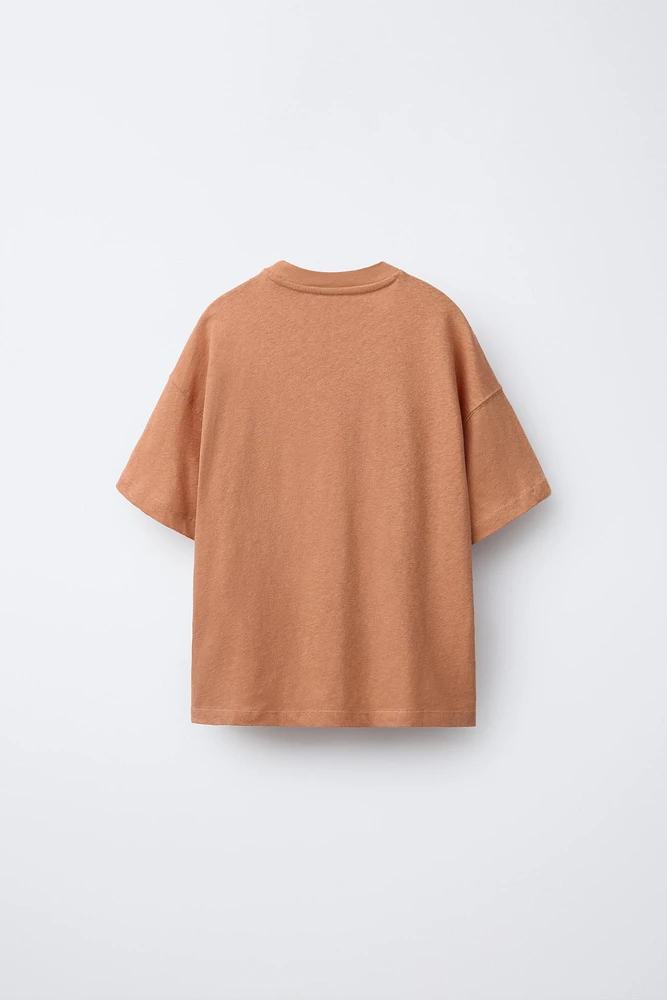 COTTON AND LINEN T-SHIRT WITH TEXT