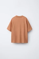 COTTON AND LINEN T-SHIRT WITH TEXT