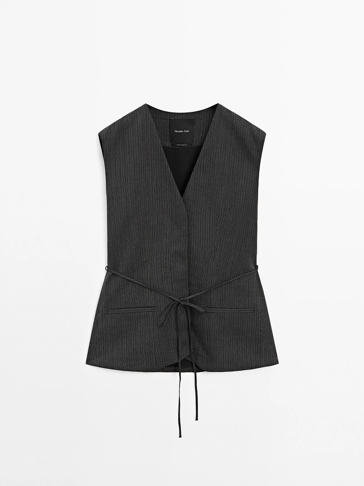 Cotton blend waistcoat with ribbon detail
