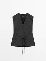 Cotton blend waistcoat with ribbon detail
