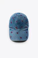 EMBROIDERED DENIM EFFECT CAP