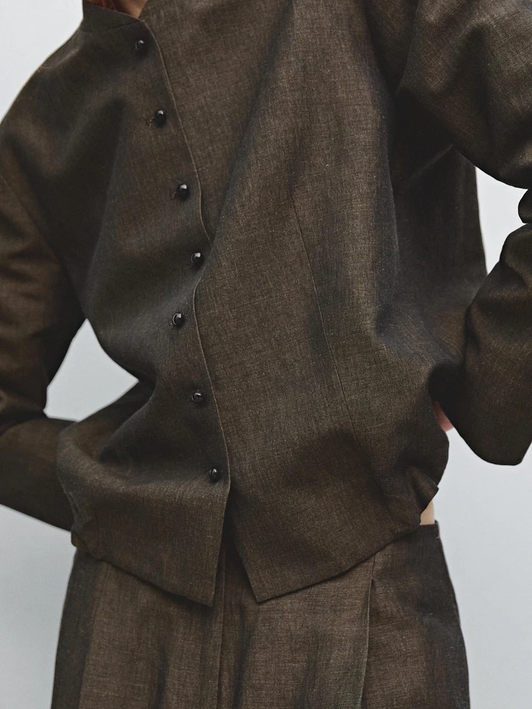 Veste boutons fantaisie lin mélangé