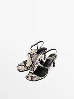Asymmetric printed high-heel sandals