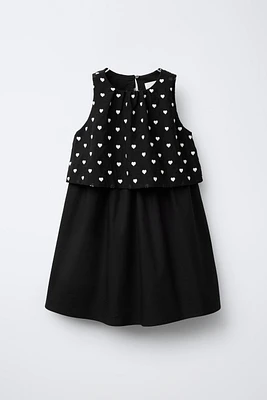 DOUBLE LAYER EMBROIDERED HEART DRESS