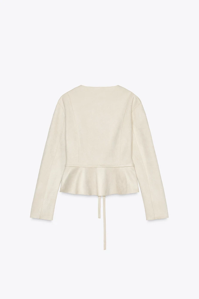FAUX SUEDE PEPLUM JACKET
