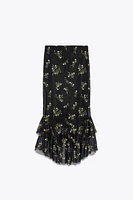 PRINTED TULLE RUFFLE SKIRT