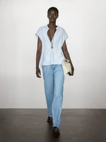 100% linen flowing blouse with open neck