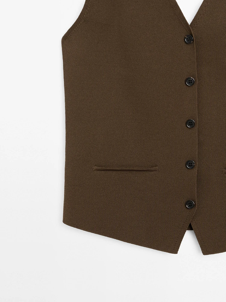 Veste sans manches en maille à encolure américaine