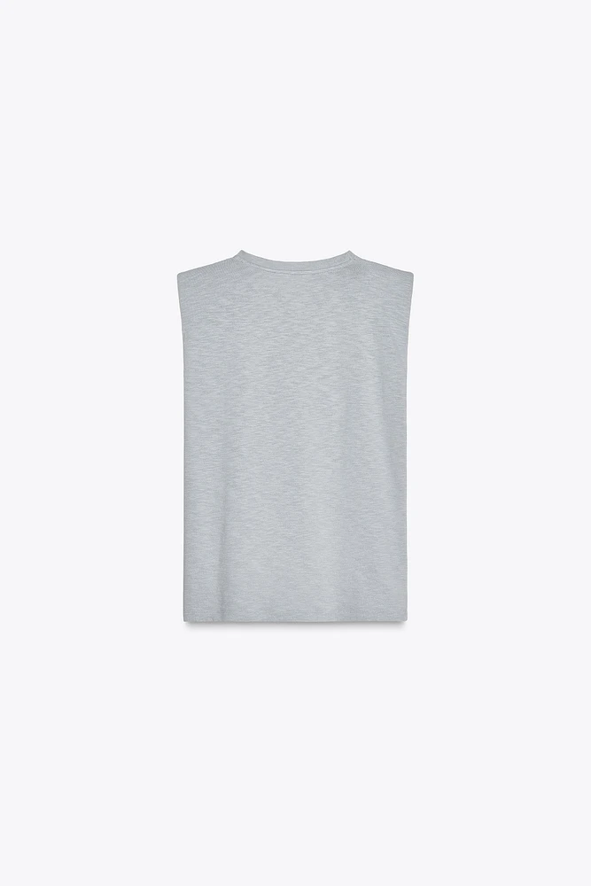 WASHED EFFECT T-SHIRT WITH SHOULDER PADS