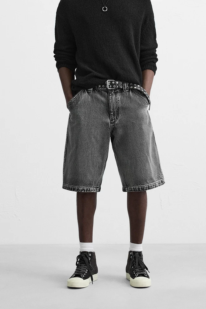 BERMUDA DENIM DÉLAVÉ COUPE BAGGY