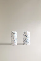 SPLATTERED STONEWARE SALT AND PEPPER SHAKER SET
