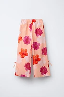 FLORAL BOW PANTS WITH LINEN