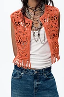 GILET EN MAILLE À FRANGES