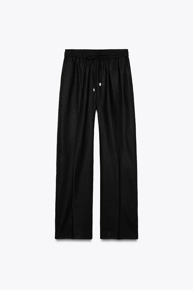 LINEN BLEND STRAIGHT PANTS