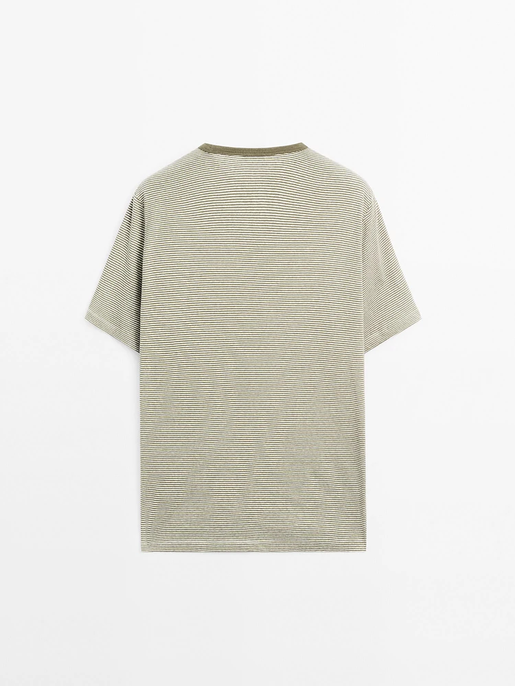 Striped linen and cotton T-shirt