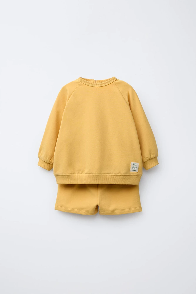 SWEATSHIRT AND BERMUDA SHORTS SET WITH LABEL
