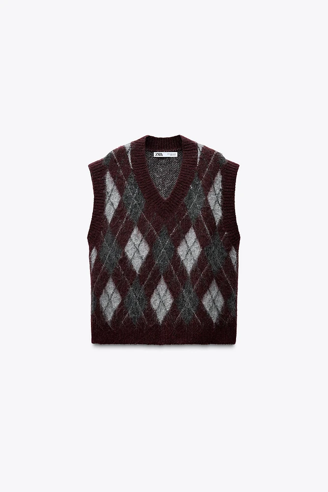 GILET EN MAILLE À LOSANGES