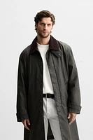 WAXED TRENCH COAT WITH CONTRAST COLLAR