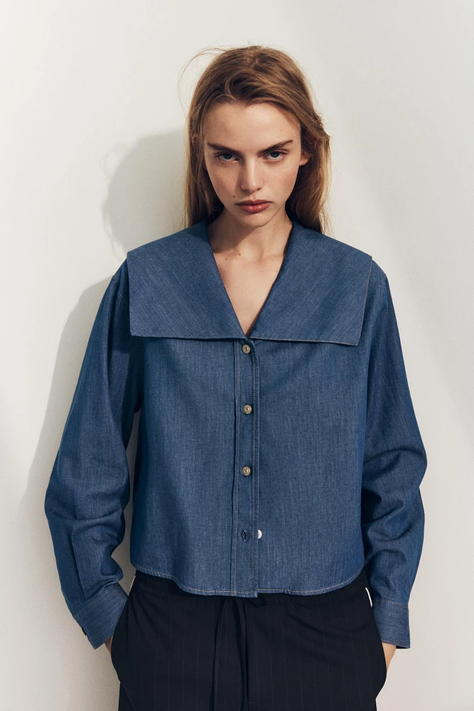 DENIM EFFECT BIB COLLAR SHIRT