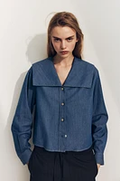 DENIM EFFECT BIB COLLAR SHIRT