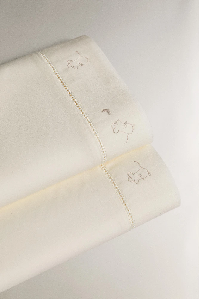 CHILDREN'S EMBROIDERED LITTLE MICE FLAT SHEET