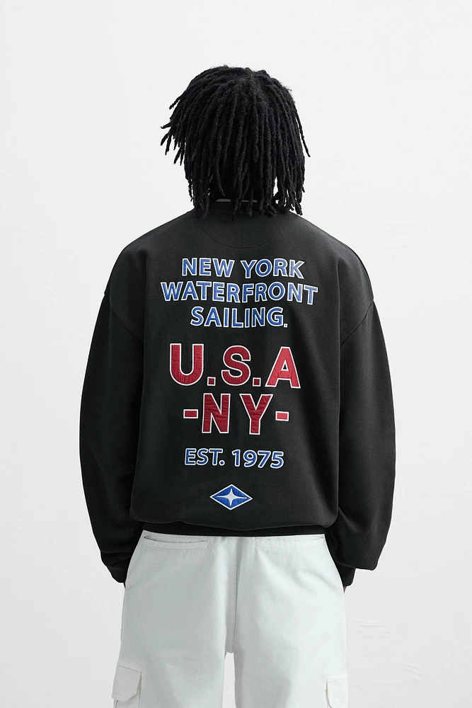 NAUTICAL EMBROIDERED TEXT SWEATSHIRT