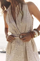 EMBROIDERED EYELET SMOCKED DRESS