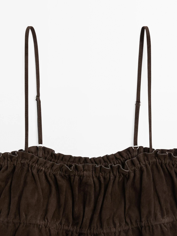 Gathered suede leather top with straps