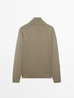 Cotton zip-up knit cardigan