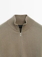 Cotton zip-up knit cardigan