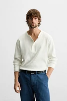 BUTTON-NECK CHECKERED T-SHIRT