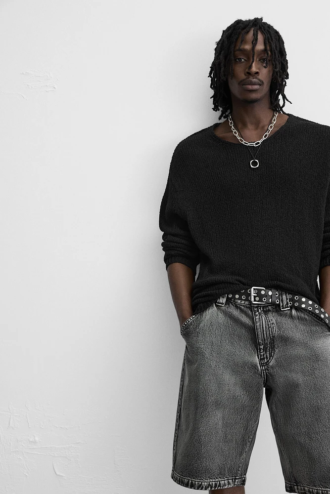 BERMUDA DENIM DÉLAVÉ COUPE BAGGY