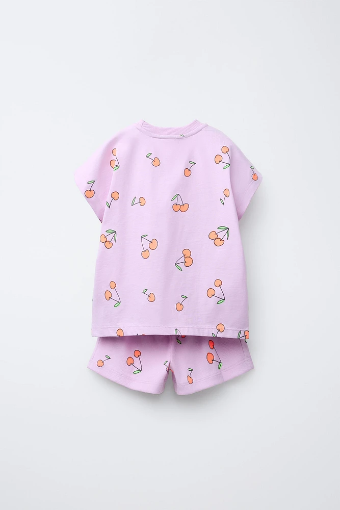 PRINTED RIBBED T-SHIRT AND BERMUDA SET